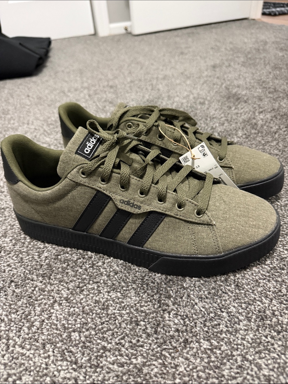 adidas Men's Olive Green Canvas Sneakers with Black Stripes